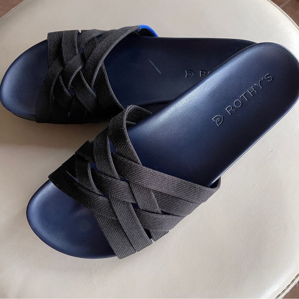 Rothy’s Black Sandals - The Slide Weave Woven Cross Strap Flats